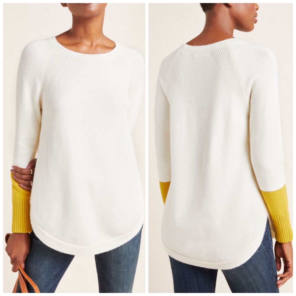Anthropologie Colorblock Rebekah Sweater Tunic Ivory & Mustard Yellow